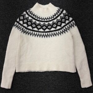 Banana Republic Womens XS Fair Isle Wool Blend Mock Neck Sweater Black White
